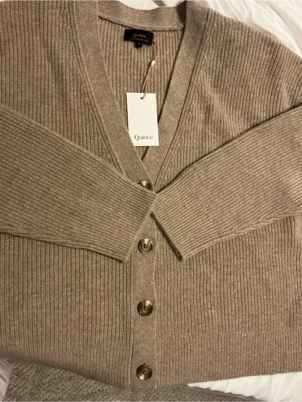 New Quince Cashmere Cardigan in Light Taupe